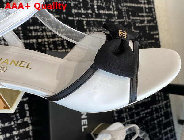 Chanel Medium Heel Sandals Lambskin and Grosgrain White and Black Replica