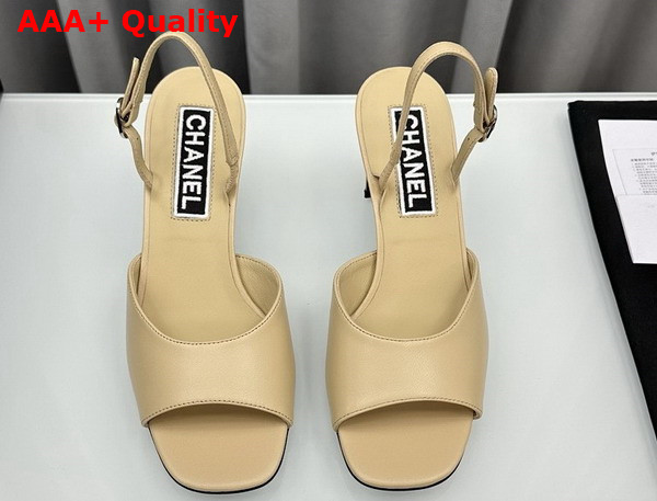 Chanel Medium Heel Sandals in Beige Lambskin G45619 Replica