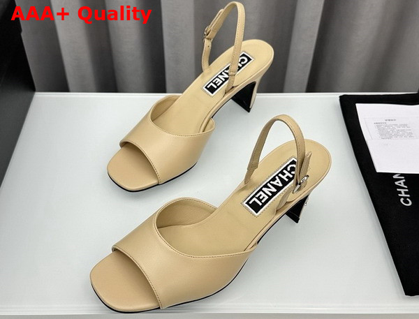 Chanel Medium Heel Sandals in Beige Lambskin G45619 Replica