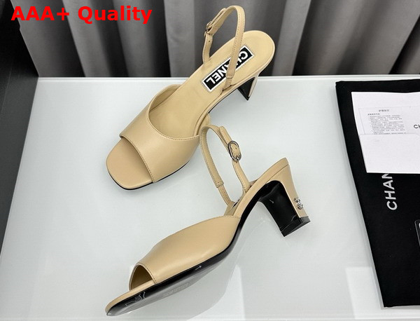 Chanel Medium Heel Sandals in Beige Lambskin G45619 Replica