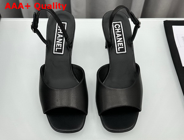 Chanel Medium Heel Sandals in Black Lambskin G45619 Replica