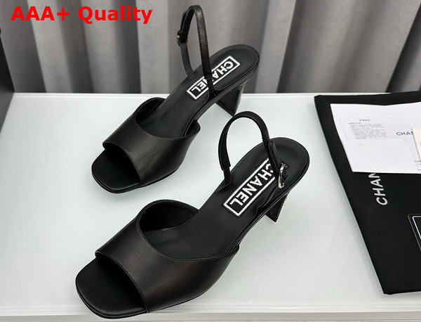 Chanel Medium Heel Sandals in Black Lambskin G45619 Replica