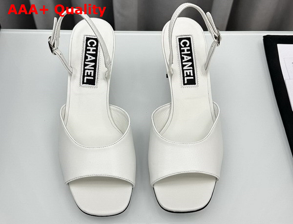 Chanel Medium Heel Sandals in White Lambskin G45619 Replica