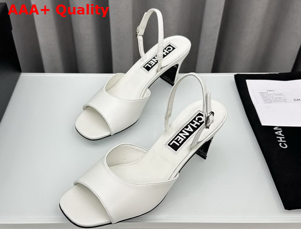 Chanel Medium Heel Sandals in White Lambskin G45619 Replica