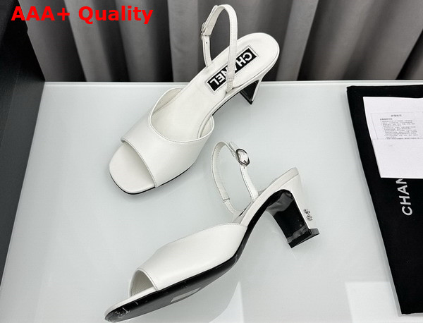 Chanel Medium Heel Sandals in White Lambskin G45619 Replica