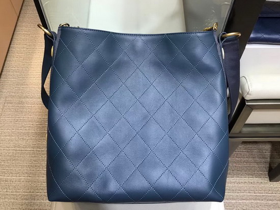 Chanel Medium Hobo Handbag Calfskin Grosgrain Gold Tone Metal Blue A57576