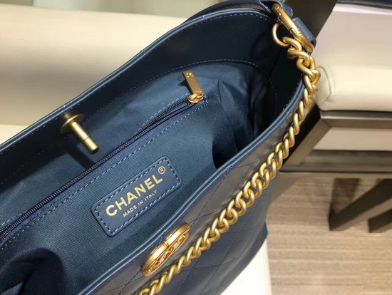 Chanel Medium Hobo Handbag Calfskin Grosgrain Gold Tone Metal Blue A57576