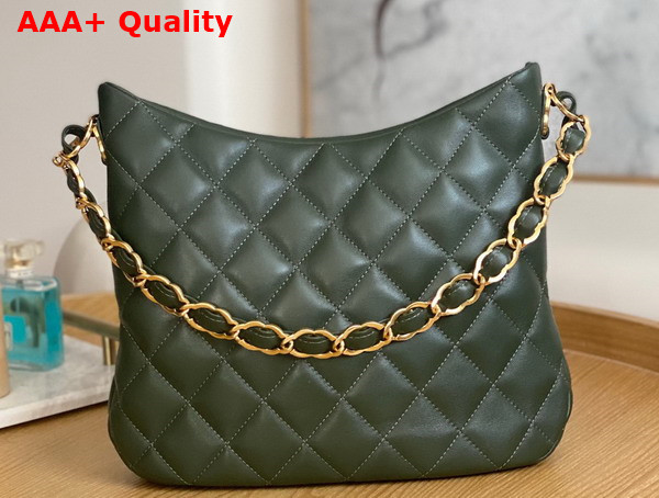 Chanel Medium Hobo Handbag in Dark Green Lambskin Replica