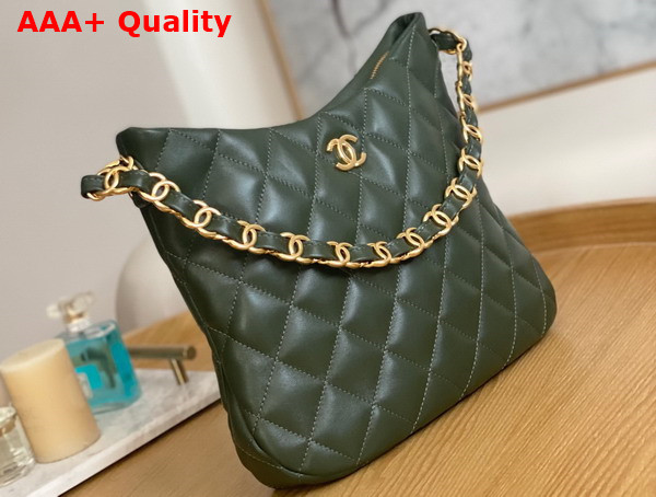 Chanel Medium Hobo Handbag in Dark Green Lambskin Replica