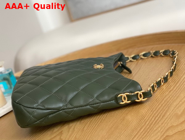 Chanel Medium Hobo Handbag in Dark Green Lambskin Replica