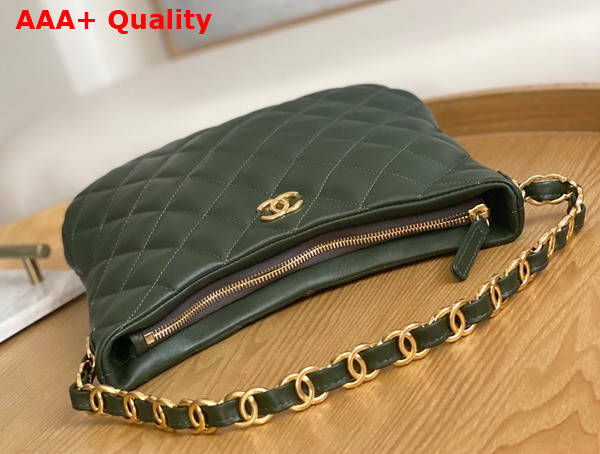 Chanel Medium Hobo Handbag in Dark Green Lambskin Replica