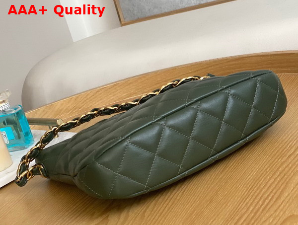 Chanel Medium Hobo Handbag in Dark Green Lambskin Replica