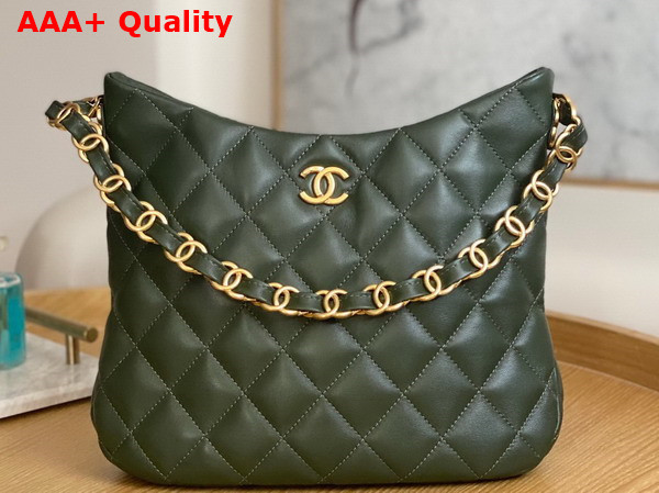 Chanel Medium Hobo Handbag in Dark Green Lambskin Replica