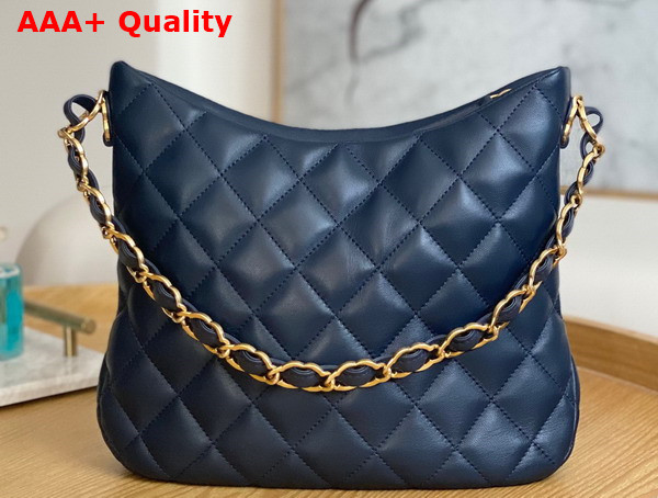 Chanel Medium Hobo Handbag in Navy Blue Lambskin Replica