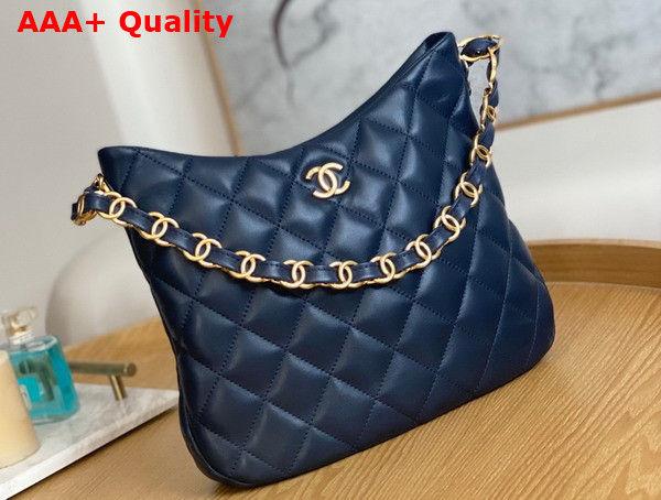 Chanel Medium Hobo Handbag in Navy Blue Lambskin Replica