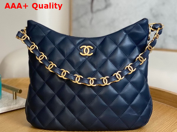 Chanel Medium Hobo Handbag in Navy Blue Lambskin Replica