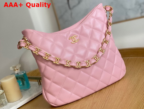 Chanel Medium Hobo Handbag in Pink Lambskin Replica