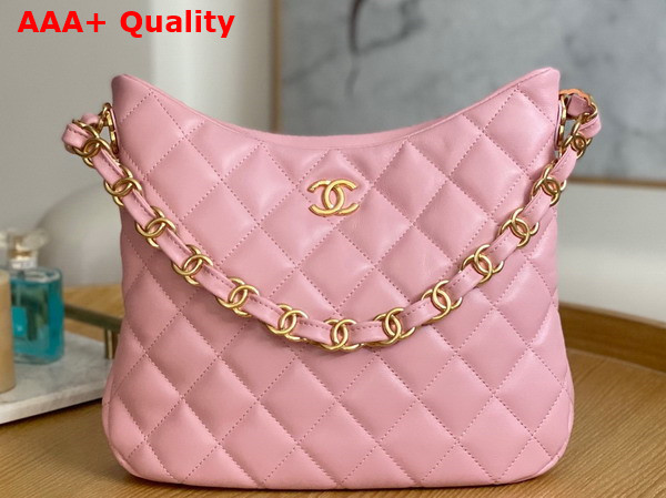 Chanel Medium Hobo Handbag in Pink Lambskin Replica