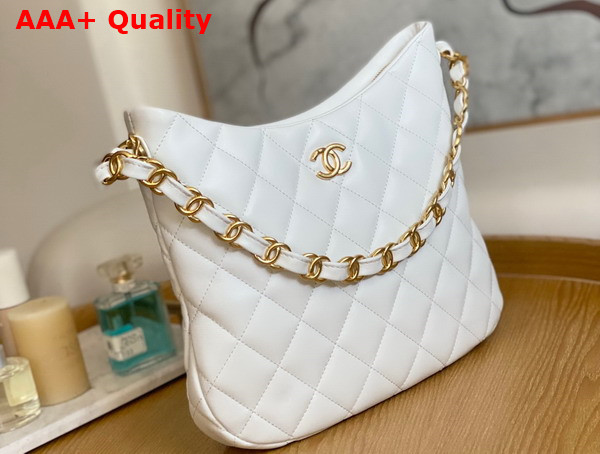 Chanel Medium Hobo Handbag in White Lambskin Replica