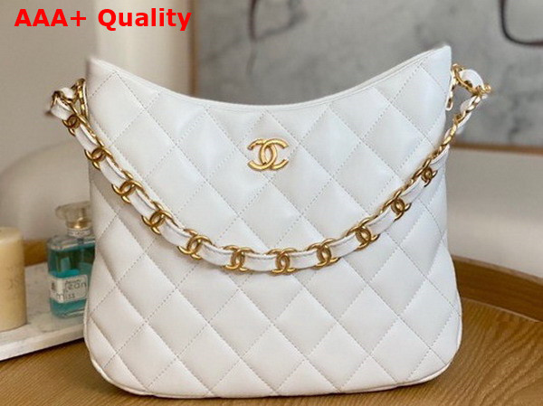 Chanel Medium Hobo Handbag in White Lambskin Replica