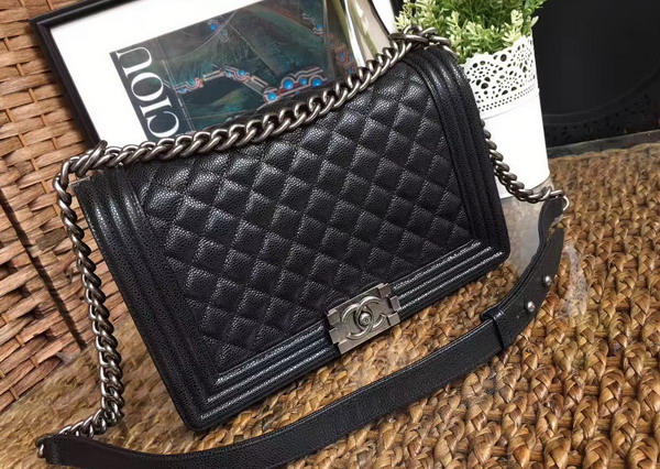 Chanel Medium Le Boy Black Caviar Silver Hardware For Sale