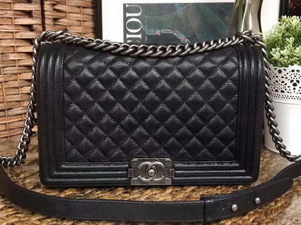 Chanel Medium Le Boy Black Caviar Silver Hardware For Sale