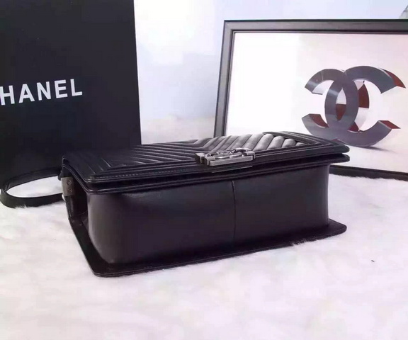 Chanel Medium Le Boy Black Chevron Lambskin Silver Hardware for Sale