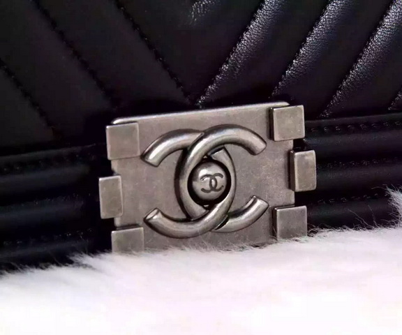 Chanel Medium Le Boy Black Chevron Lambskin Silver Hardware for Sale