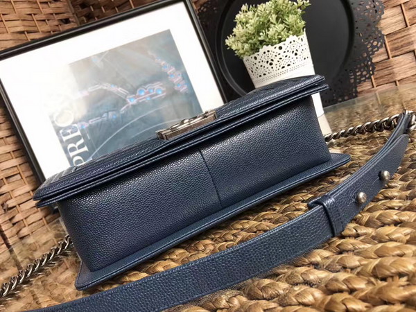 Chanel Medium Le Boy Caviar Leather Dark Blue Silver Hardware For Sale