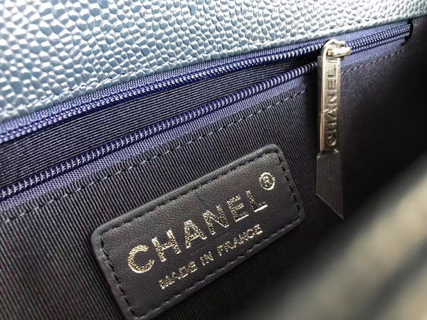 Chanel Medium Le Boy Caviar Leather Dark Blue Silver Hardware For Sale