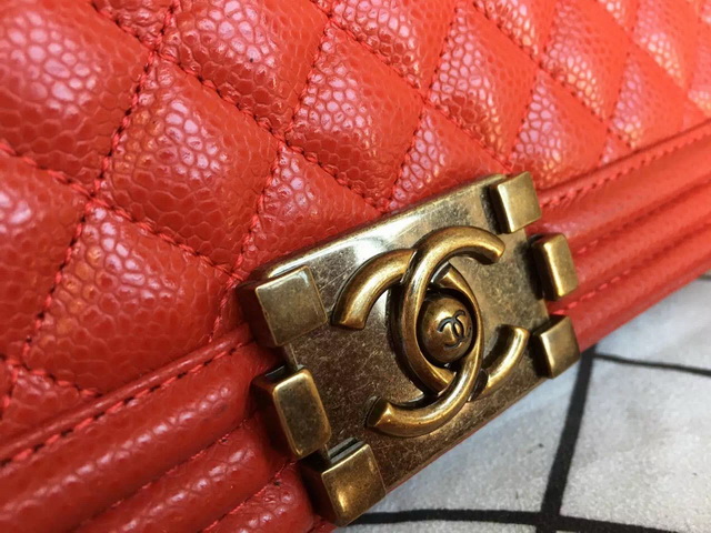 Chanel Medium Le Boy Red Caviar Antique Brass Hardware for Sale