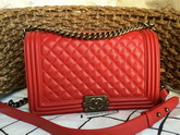 Chanel Medium Le Boy Red Caviar Antique Brass Hardware for Sale