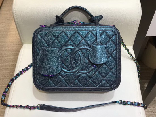 Chanel Medium Vanity Case Dark Turquoise Grained Metallic Lambskin Iridescent Metal