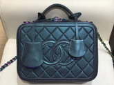 Chanel Medium Vanity Case Dark Turquoise Grained Metallic Lambskin Iridescent Metal