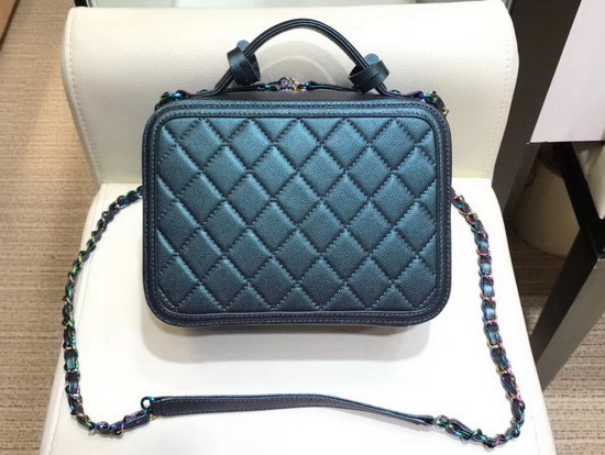 Chanel Medium Vanity Case Dark Turquoise Grained Metallic Lambskin Iridescent Metal