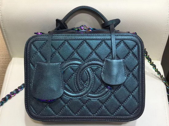 Chanel Medium Vanity Case Dark Turquoise Grained Metallic Lambskin Iridescent Metal