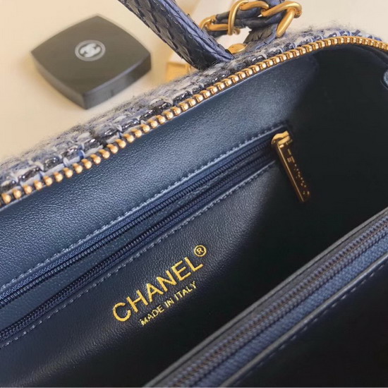 Chanel Medium Vanity Case Navy Blue Tweed Elaphe Gold Tone Metal