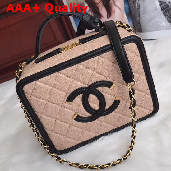 Chanel Medium Vanity Case in Beige Grained Calfskin Gold Hardware Replica