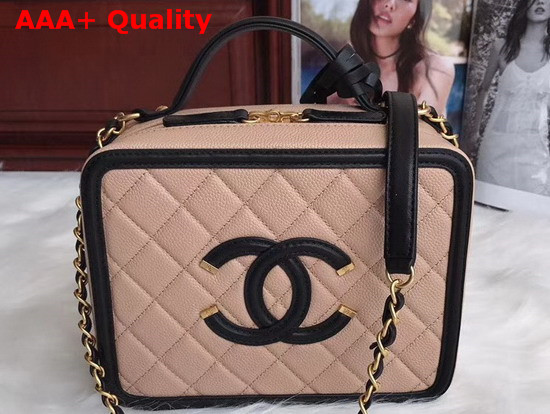 Chanel Medium Vanity Case in Beige Grained Calfskin Gold Hardware Replica