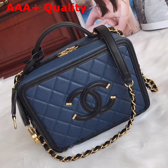 Chanel Medium Vanity Case in Dark Blue Grained Calfskin Gold Hardware Replica