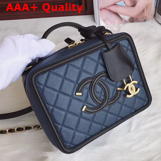 Chanel Medium Vanity Case in Dark Blue Grained Calfskin Gold Hardware Replica