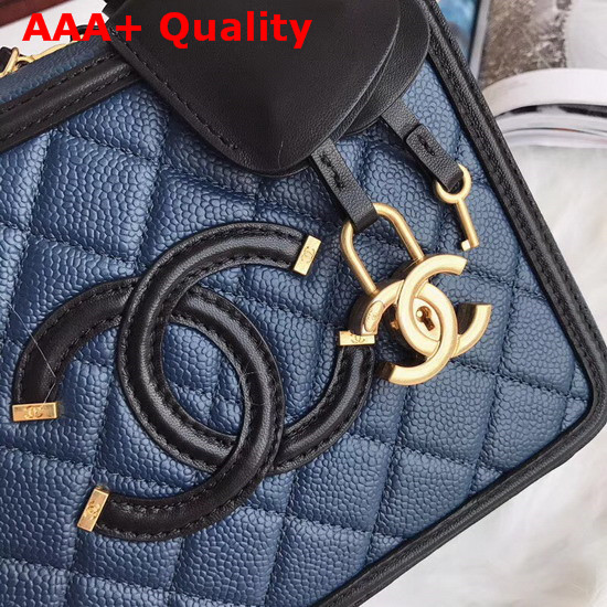 Chanel Medium Vanity Case in Dark Blue Grained Calfskin Gold Hardware Replica