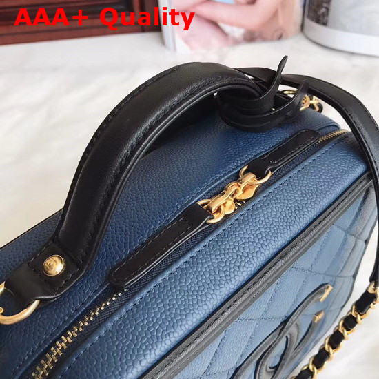 Chanel Medium Vanity Case in Dark Blue Grained Calfskin Gold Hardware Replica