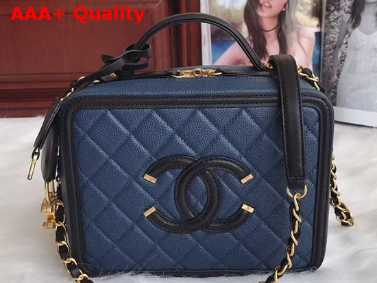 Chanel Medium Vanity Case in Dark Blue Grained Calfskin Gold Hardware Replica