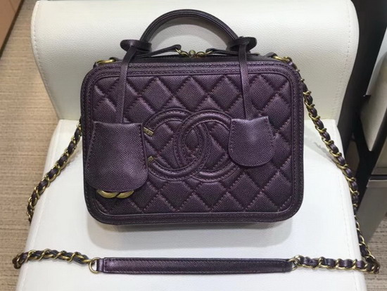 Chanel Medium Vanity Case in Dark Purple Grained Metallic Lambskin