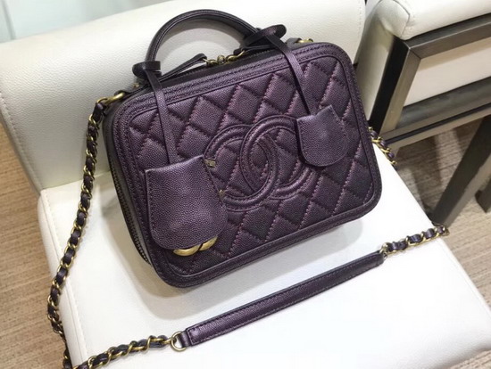 Chanel Medium Vanity Case in Dark Purple Grained Metallic Lambskin