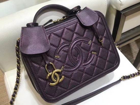 Chanel Medium Vanity Case in Dark Purple Grained Metallic Lambskin