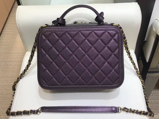 Chanel Medium Vanity Case in Dark Purple Grained Metallic Lambskin