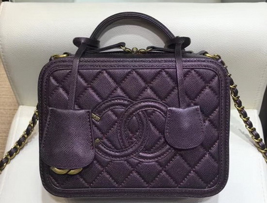 Chanel Medium Vanity Case in Dark Purple Grained Metallic Lambskin