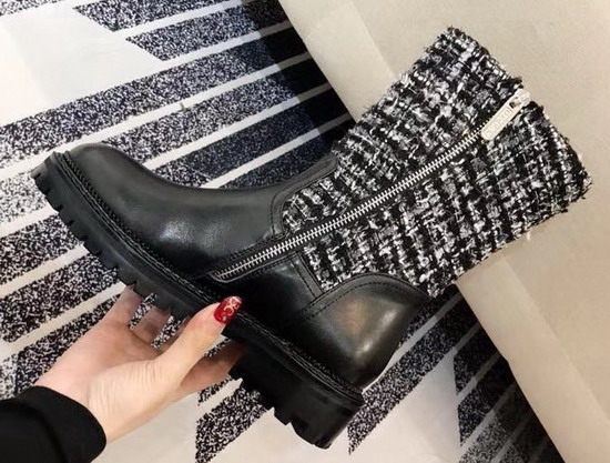 Chanel Mid Calf Boots Tweed and Calfskin Black